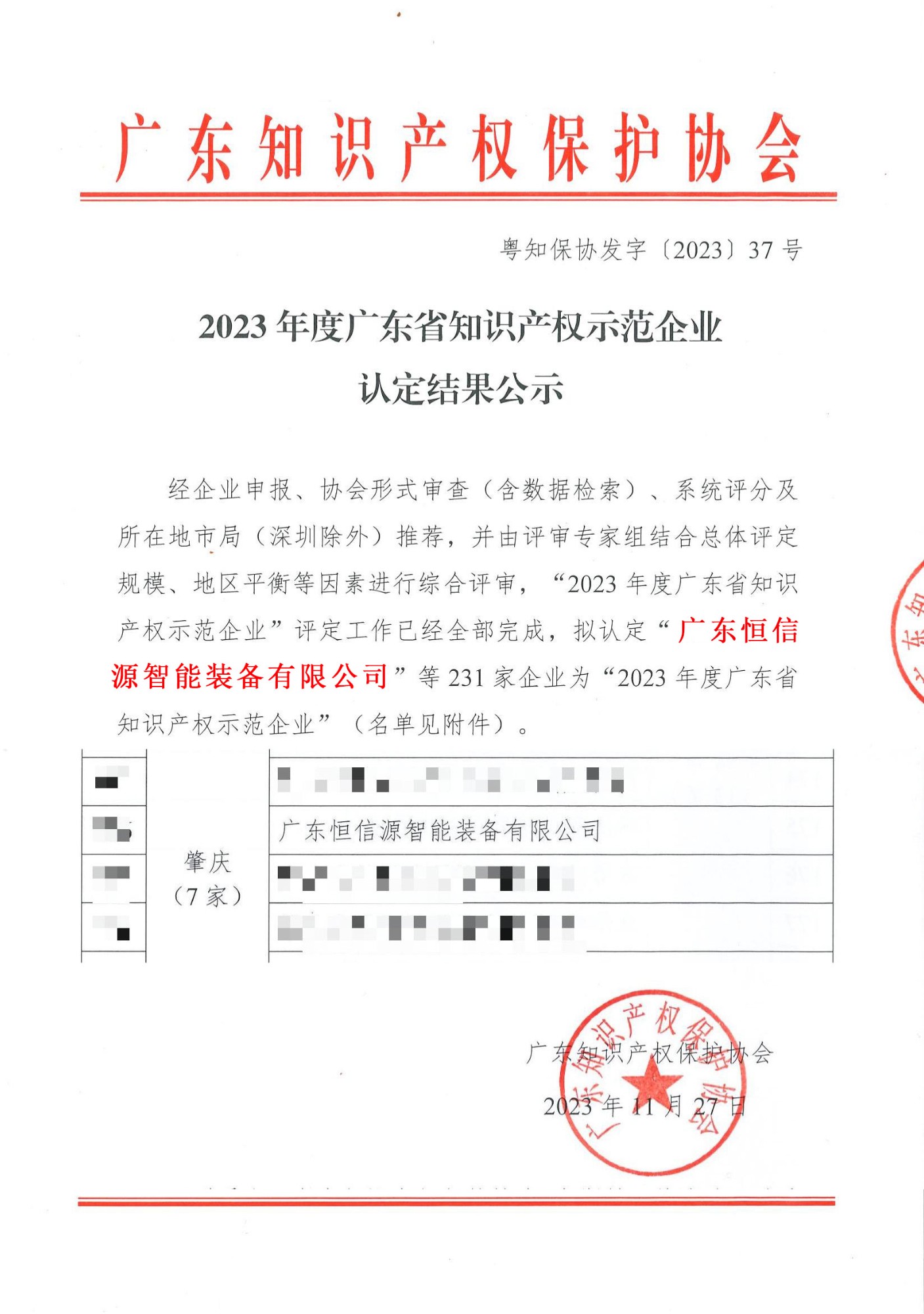 【喜报】恒信源获评“2023年广东省知识产权示范企业”